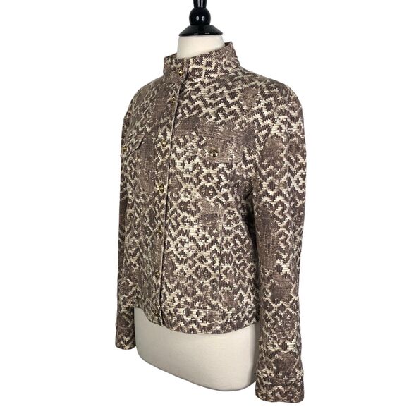 St. John Sport By Marie Gray Aztec Geometric Print Snap Button Jacket Women’s L - Picture 1 of 8